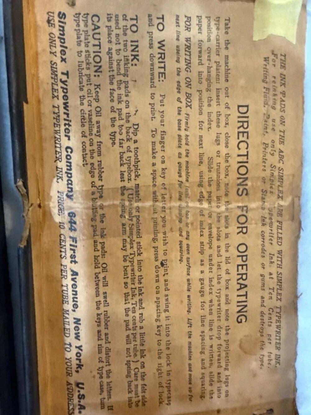 Simplex Typewriter Company original vintage